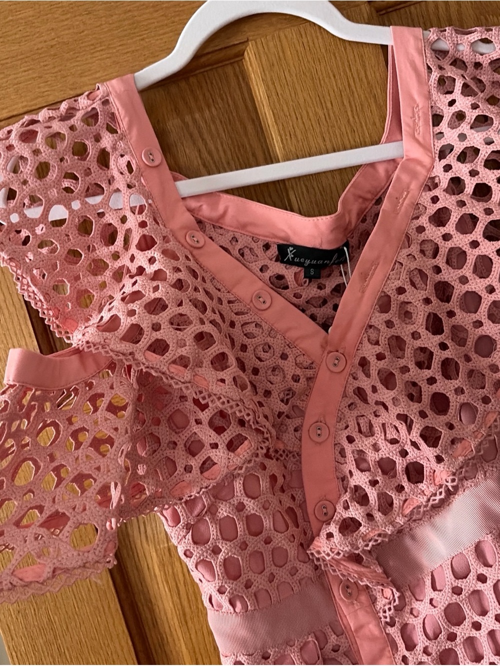 Pink Eyelet Ruffle Wrap Dress - Picture 3 of 5